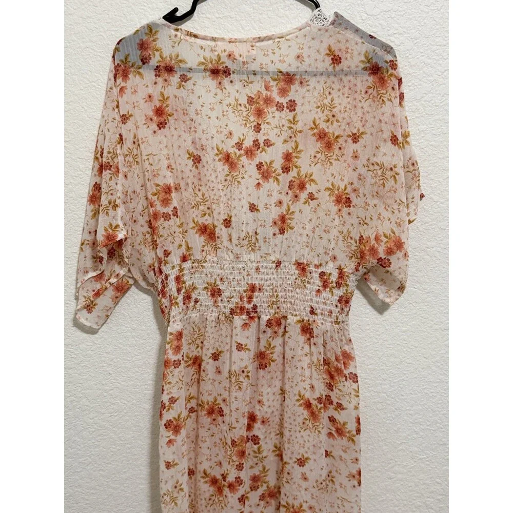 Toby and Olive Floral High Low Maxi Boho Cottage Core Sheer dress L